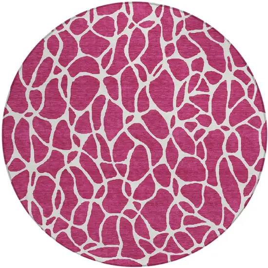 8' Blush And Ivory Round Geometric Washable Indoor Outdoor Area Rug Photo 2