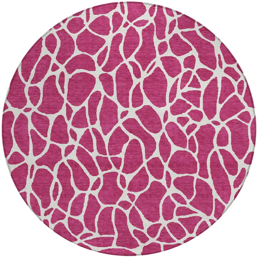 8' Blush And Ivory Round Geometric Washable Indoor Outdoor Area Rug Photo 2