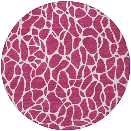 8' Blush And Ivory Round Geometric Washable Indoor Outdoor Area Rug Photo 5