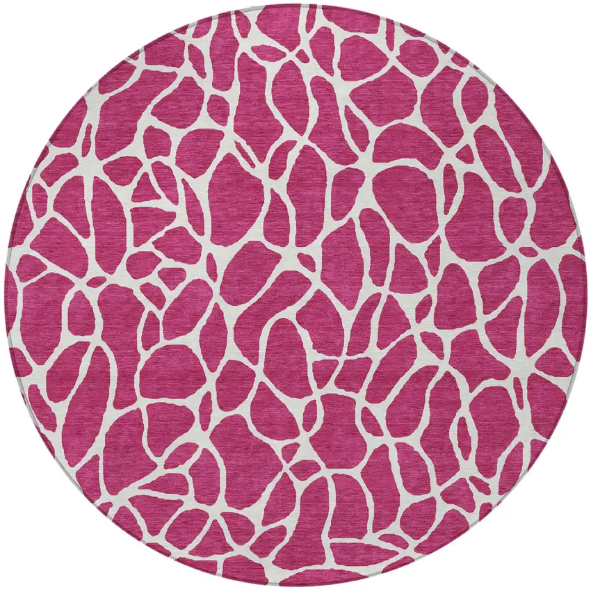 8' Blush And Ivory Round Geometric Washable Indoor Outdoor Area Rug Photo 5