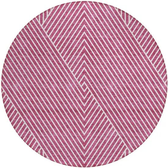 8' Blush And Ivory Round Geometric Washable Indoor Outdoor Area Rug Photo 2