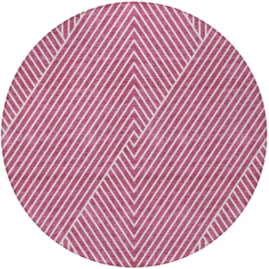 8' Blush And Ivory Round Geometric Washable Indoor Outdoor Area Rug Photo 5