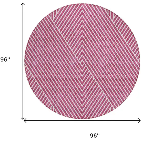 8' Blush And Ivory Round Geometric Washable Indoor Outdoor Area Rug Photo 3