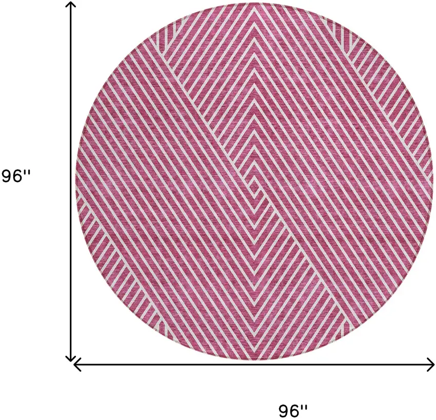8' Blush And Ivory Round Geometric Washable Indoor Outdoor Area Rug Photo 3