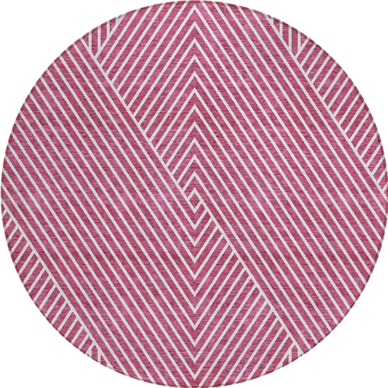 8' Blush And Ivory Round Geometric Washable Indoor Outdoor Area Rug Photo 4