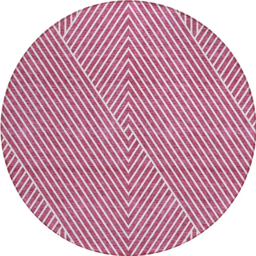 8' Blush And Ivory Round Geometric Washable Indoor Outdoor Area Rug Photo 4