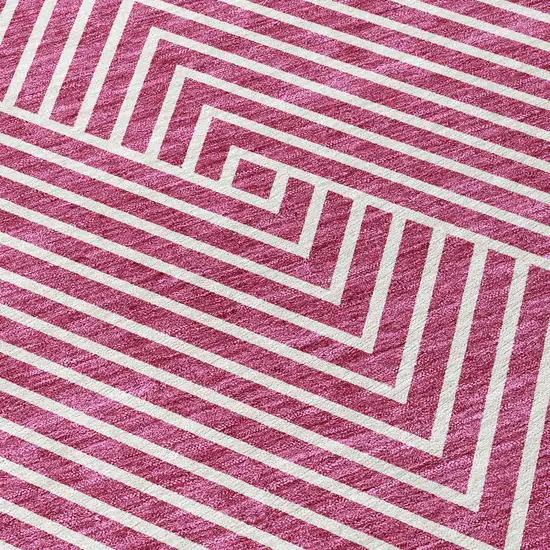 8' Blush And Ivory Round Geometric Washable Indoor Outdoor Area Rug Photo 8