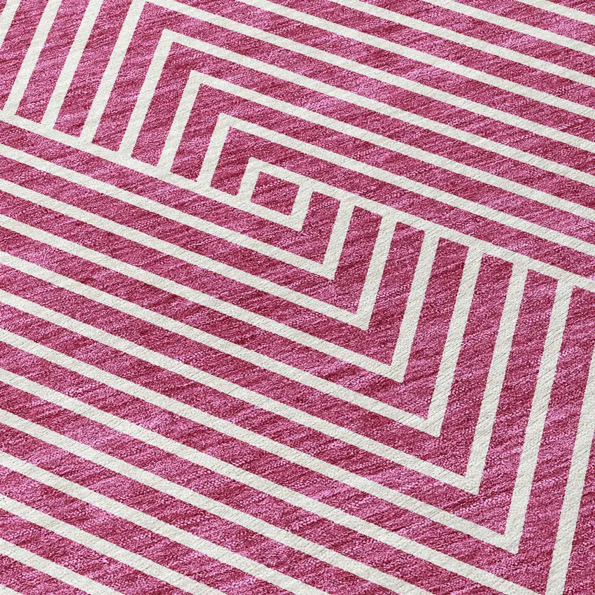 8' Blush And Ivory Round Geometric Washable Indoor Outdoor Area Rug Photo 8