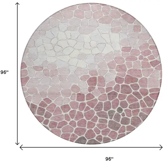 8' Blush And Ivory Round Geometric Washable Indoor Outdoor Area Rug Photo 8