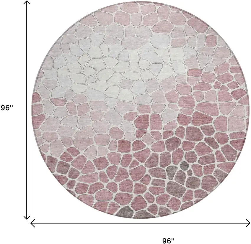 8' Blush And Ivory Round Geometric Washable Indoor Outdoor Area Rug Photo 8