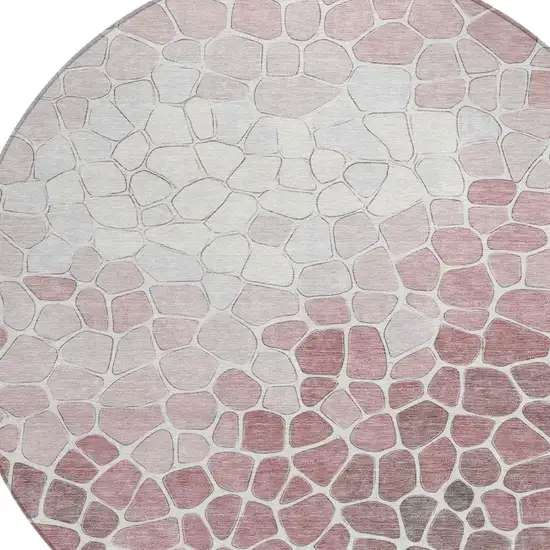 8' Blush And Ivory Round Geometric Washable Indoor Outdoor Area Rug Photo 5