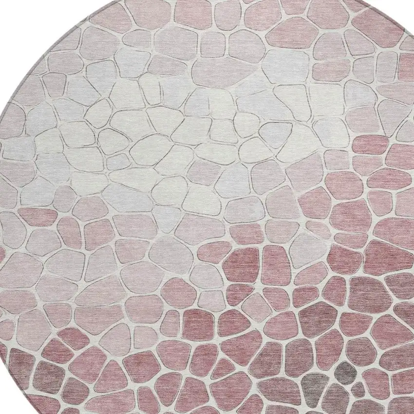 8' Blush And Ivory Round Geometric Washable Indoor Outdoor Area Rug Photo 5