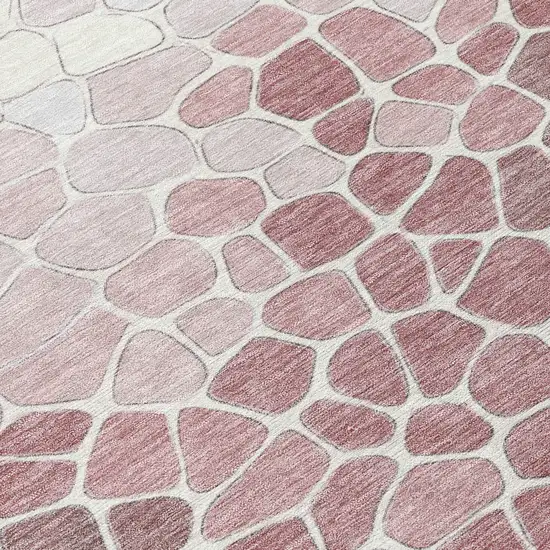 8' Blush And Ivory Round Geometric Washable Indoor Outdoor Area Rug Photo 9