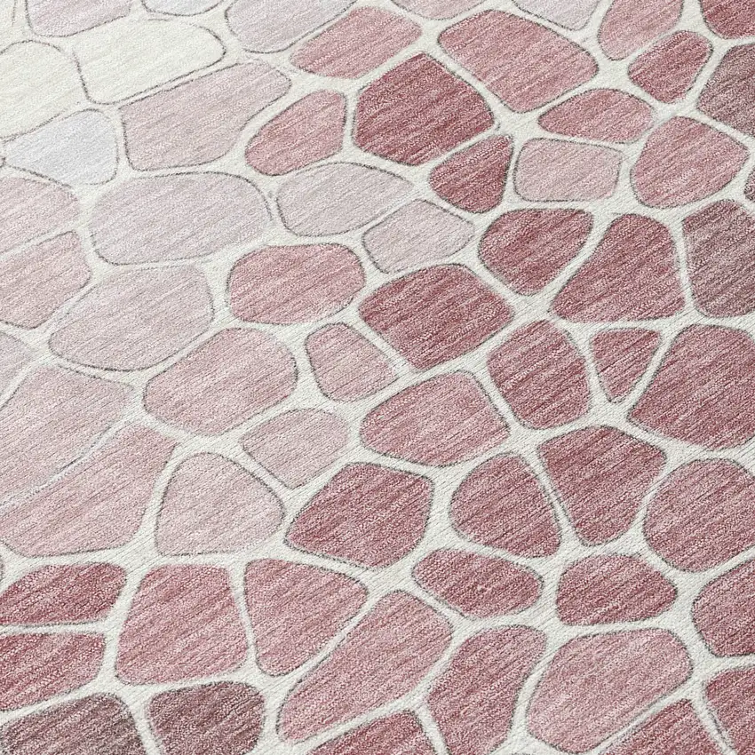 8' Blush And Ivory Round Geometric Washable Indoor Outdoor Area Rug Photo 9