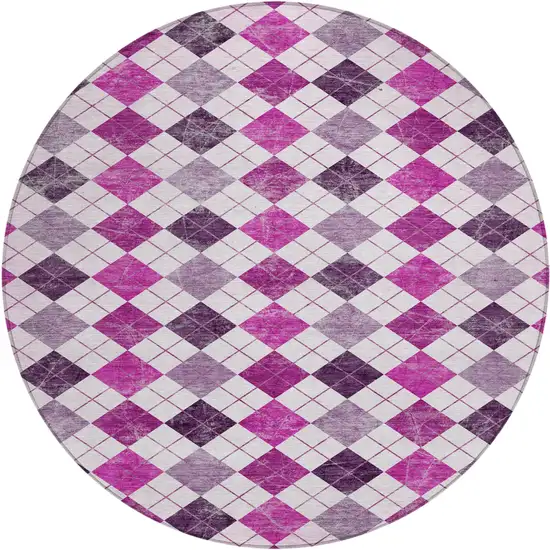 8' Blush And Ivory Round Geometric Washable Indoor Outdoor Area Rug Photo 2