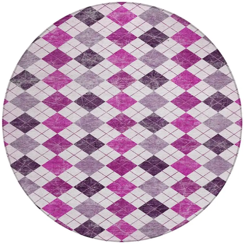8' Blush And Ivory Round Geometric Washable Indoor Outdoor Area Rug Photo 4