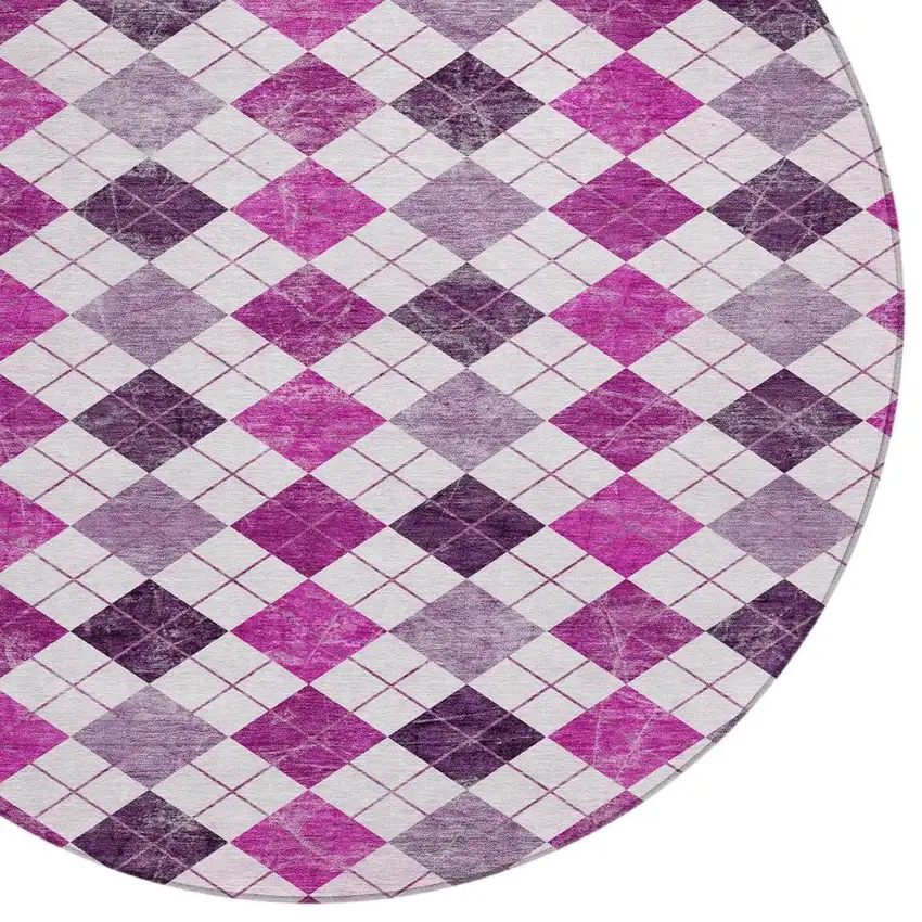8' Blush And Ivory Round Geometric Washable Indoor Outdoor Area Rug Photo 6