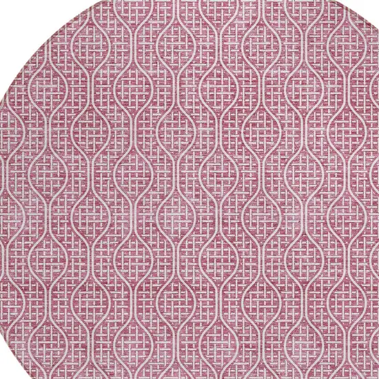8' Blush And Ivory Round Geometric Washable Indoor Outdoor Area Rug Photo 5