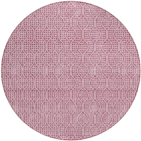 8' Blush And Ivory Round Geometric Washable Indoor Outdoor Area Rug Photo 2