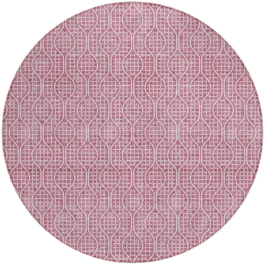 8' Blush And Ivory Round Geometric Washable Indoor Outdoor Area Rug Photo 2