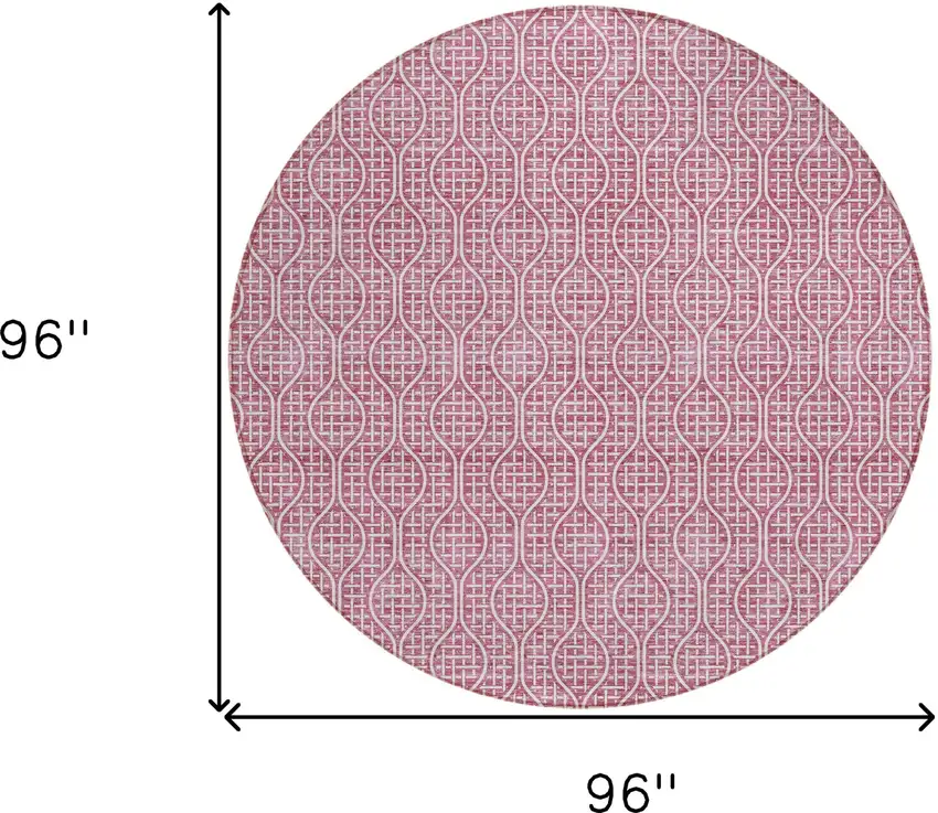 8' Blush And Ivory Round Geometric Washable Indoor Outdoor Area Rug Photo 3