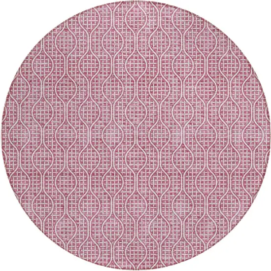 8' Blush And Ivory Round Geometric Washable Indoor Outdoor Area Rug Photo 6