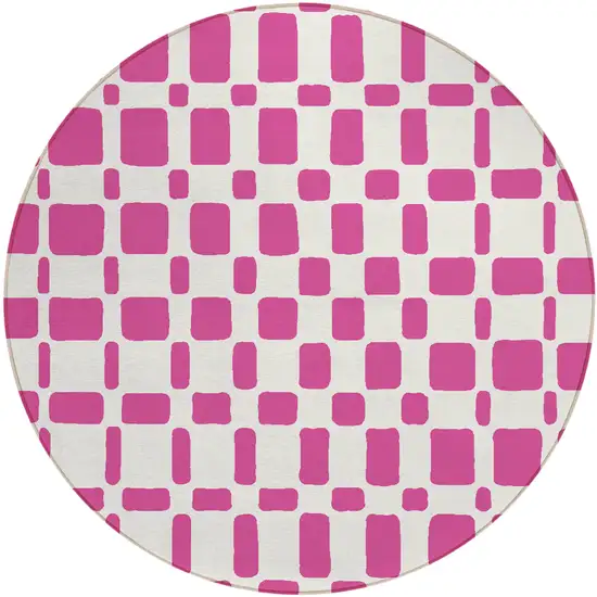 8' Blush And Ivory Round Geometric Washable Indoor Outdoor Area Rug Photo 2