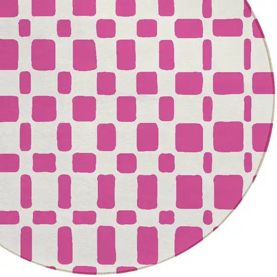 8' Blush And Ivory Round Geometric Washable Indoor Outdoor Area Rug Photo 5