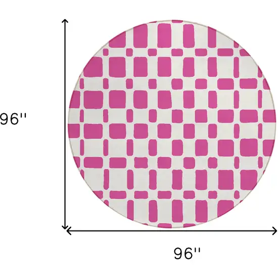 8' Blush And Ivory Round Geometric Washable Indoor Outdoor Area Rug Photo 3