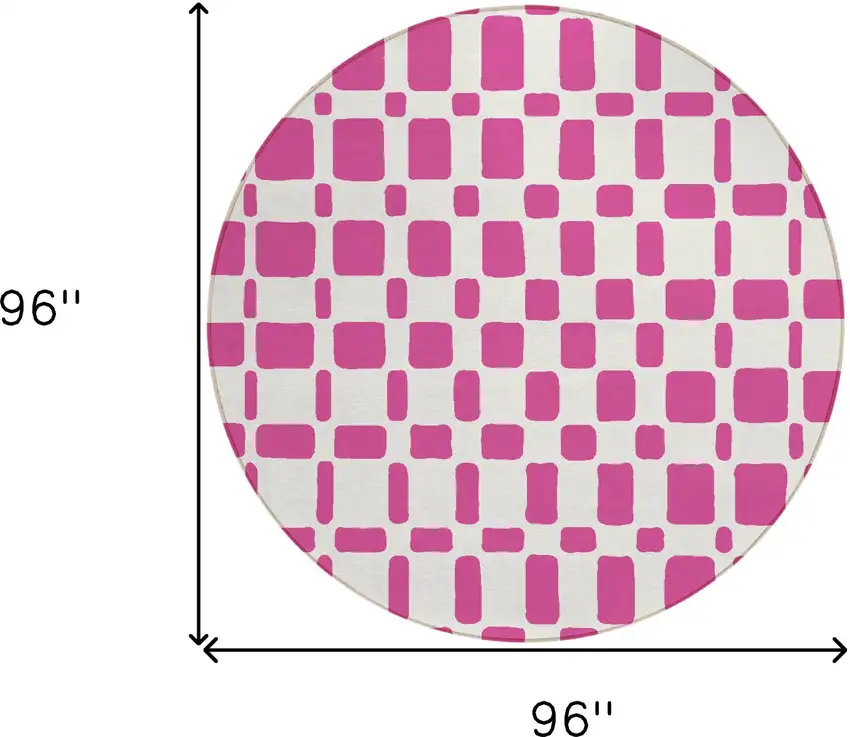 8' Blush And Ivory Round Geometric Washable Indoor Outdoor Area Rug Photo 3