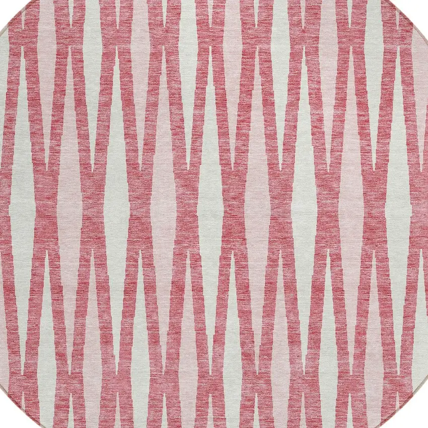 8' Blush And Ivory Round Geometric Washable Indoor Outdoor Area Rug Photo 6