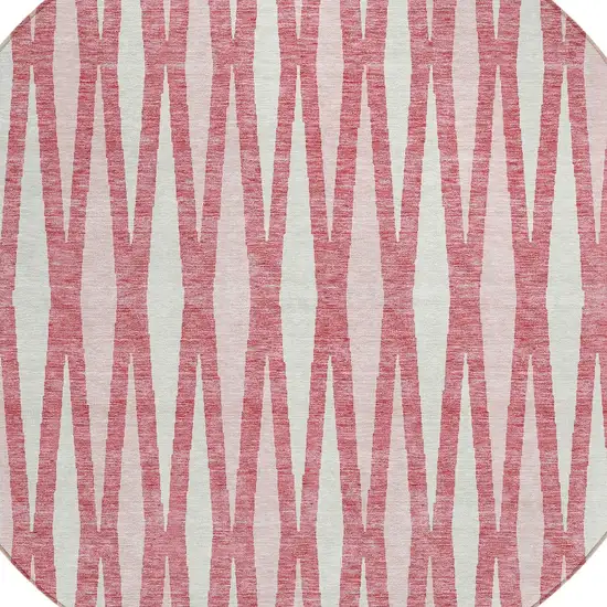 8' Blush And Ivory Round Geometric Washable Indoor Outdoor Area Rug Photo 6