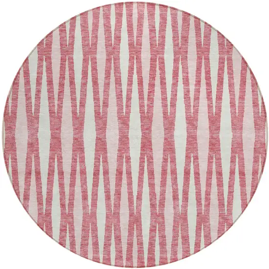 8' Blush And Ivory Round Geometric Washable Indoor Outdoor Area Rug Photo 2