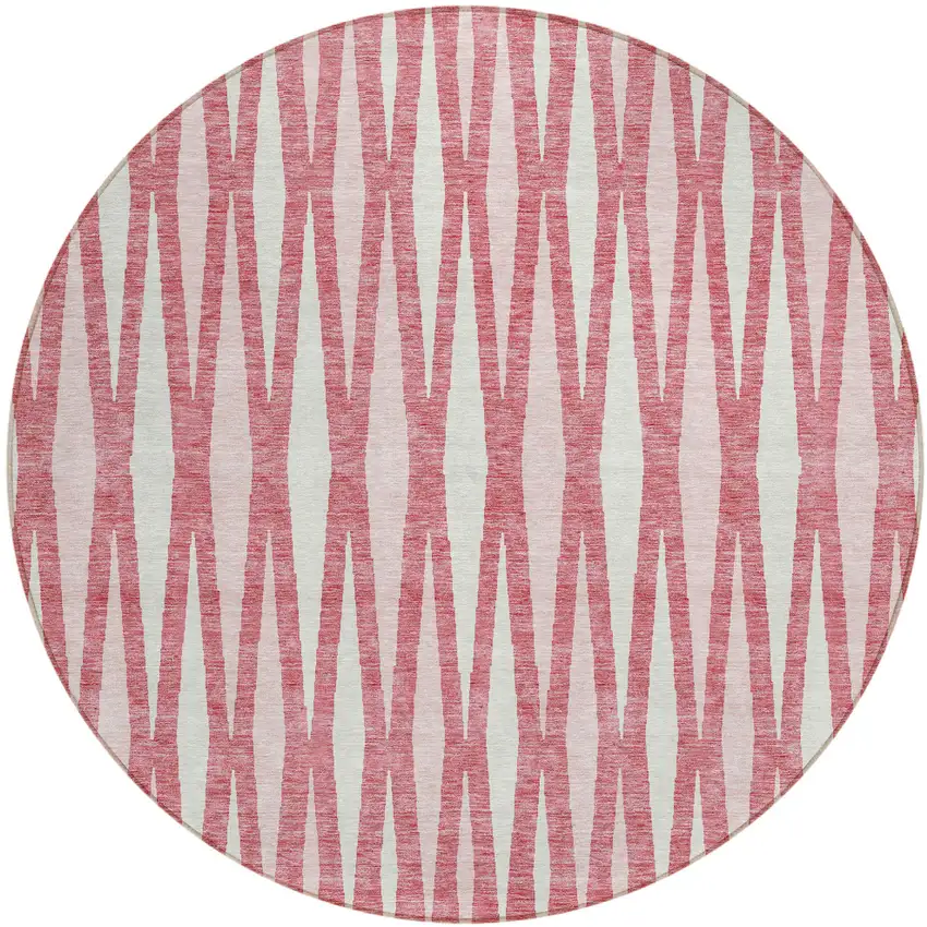 8' Blush And Ivory Round Geometric Washable Indoor Outdoor Area Rug Photo 2