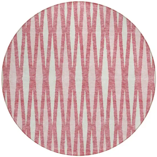 8' Blush And Ivory Round Geometric Washable Indoor Outdoor Area Rug Photo 4
