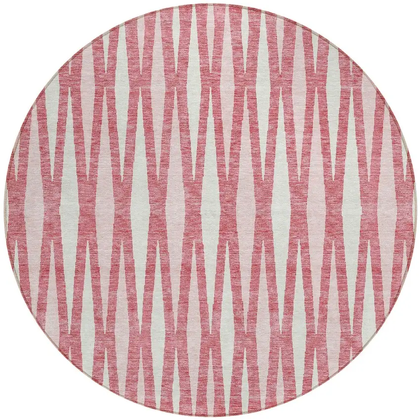 8' Blush And Ivory Round Geometric Washable Indoor Outdoor Area Rug Photo 4