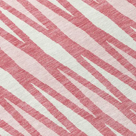8' Blush And Ivory Round Geometric Washable Indoor Outdoor Area Rug Photo 5
