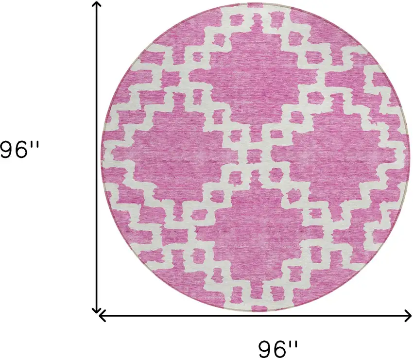 8' Blush And Ivory Round Geometric Washable Indoor Outdoor Area Rug Photo 3