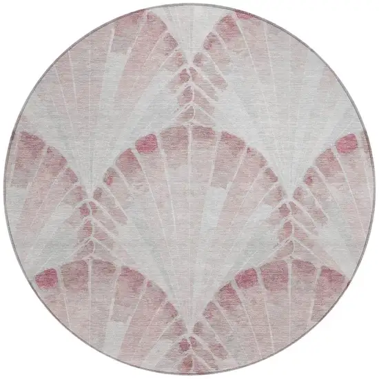 8' Blush And Ivory Round Seashell Washable Indoor Outdoor Area Rug Photo 3