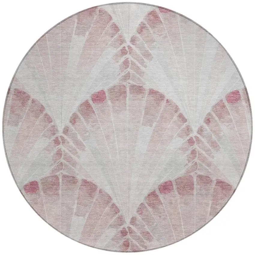 8' Blush And Ivory Round Seashell Washable Indoor Outdoor Area Rug Photo 3