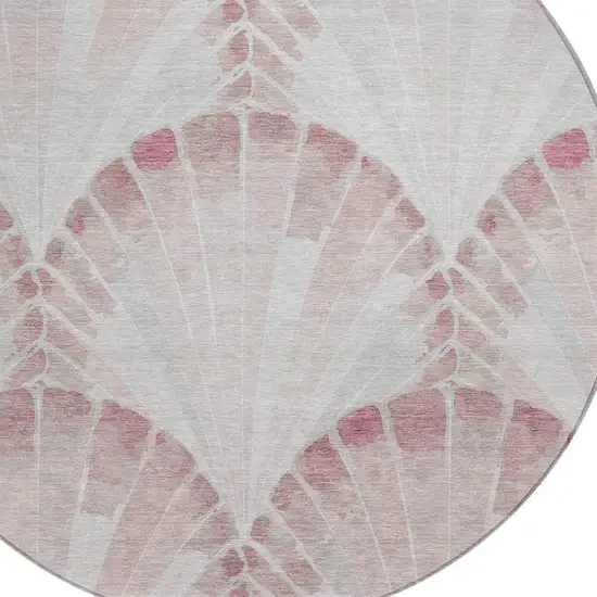 8' Blush And Ivory Round Seashell Washable Indoor Outdoor Area Rug Photo 2