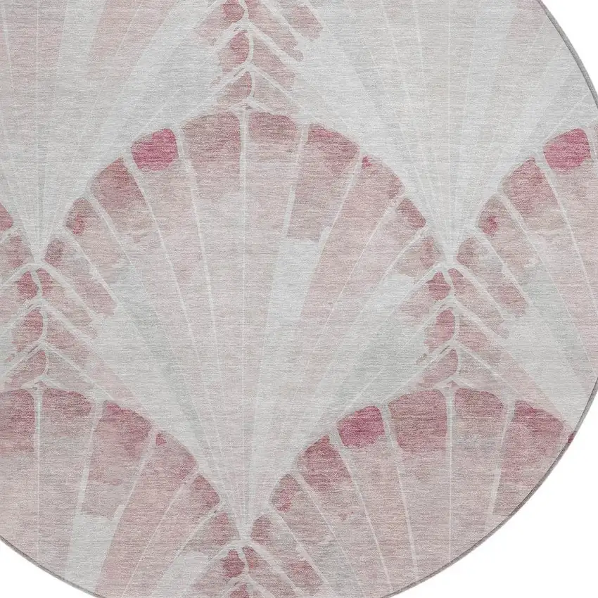 8' Blush And Ivory Round Seashell Washable Indoor Outdoor Area Rug Photo 2