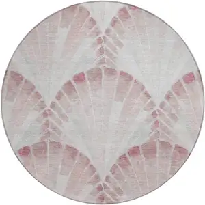 Photo of 8' Blush And Ivory Round Seashell Washable Indoor Outdoor Area Rug
