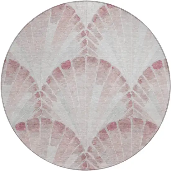 8' Blush And Ivory Round Seashell Washable Indoor Outdoor Area Rug Photo 1