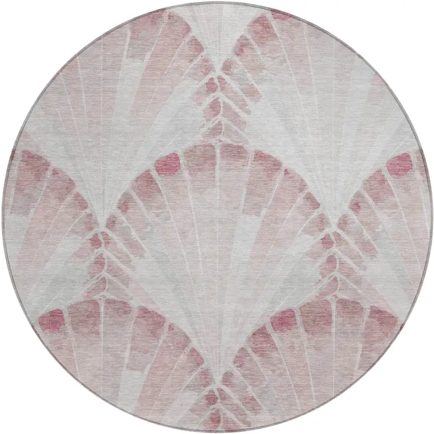 8' Blush And Ivory Round Seashell Washable Indoor Outdoor Area Rug Photo 1