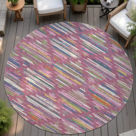 8' Blush And Ivory Round Southwestern Washable Indoor Outdoor Area Rug Photo 4