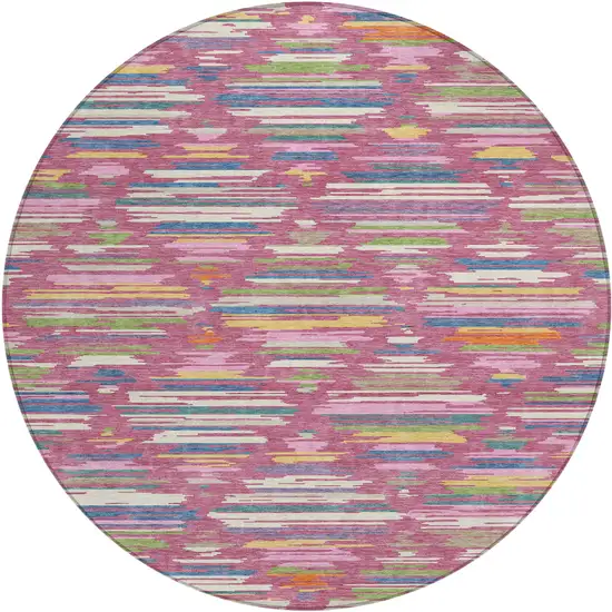 8' Blush And Ivory Round Southwestern Washable Indoor Outdoor Area Rug Photo 1