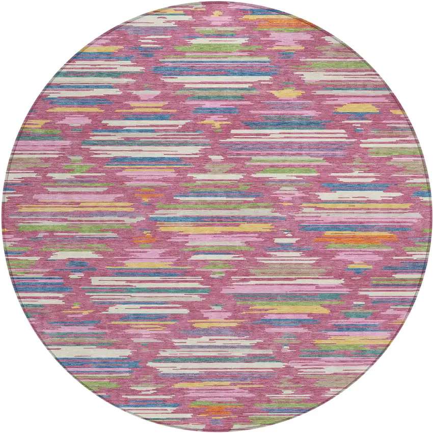 8' Blush And Ivory Round Southwestern Washable Indoor Outdoor Area Rug Photo 1