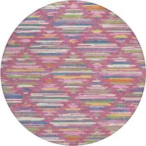 Photo of 8' Blush And Ivory Round Southwestern Washable Indoor Outdoor Area Rug