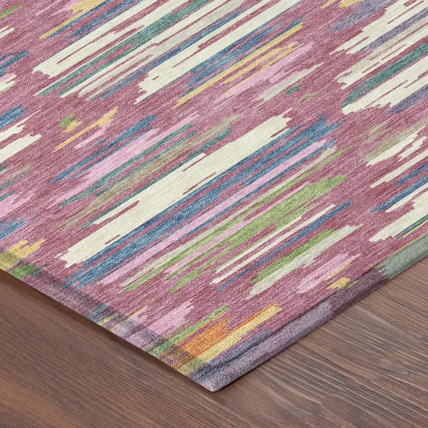 8' Blush And Ivory Round Southwestern Washable Indoor Outdoor Area Rug Photo 6